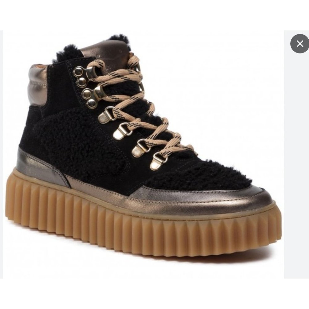 New Voile Blanche Eva Shearling Metallic Leather Womens Hiking Boots Black EU 40 - Picture 11 of 13